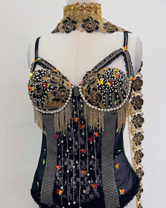 CUSTOM MADE BALLERINA BLACK BUTTERFLY TOP