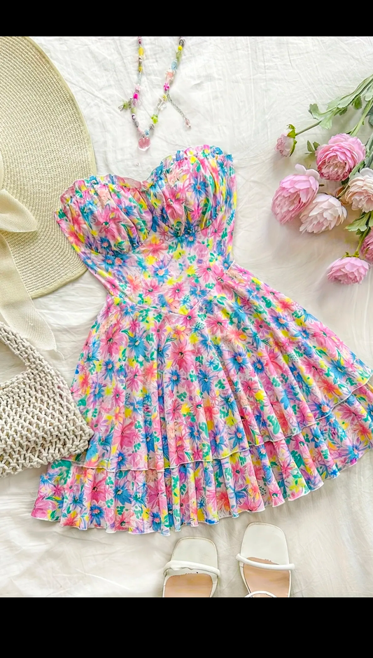 SWEETHEART FLORAL TIERED DRESS