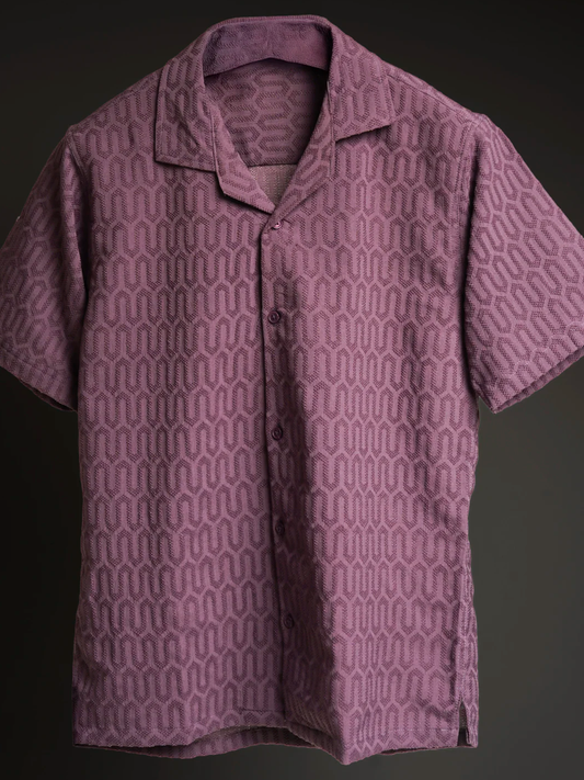 COFFEE GRID KNITTED SHIRT