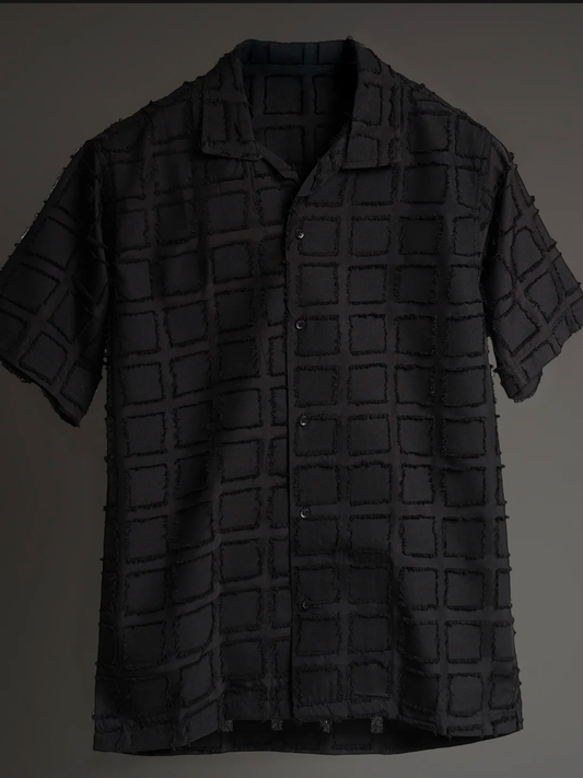BLACK BOXED FURR KNITTED SHIRT
